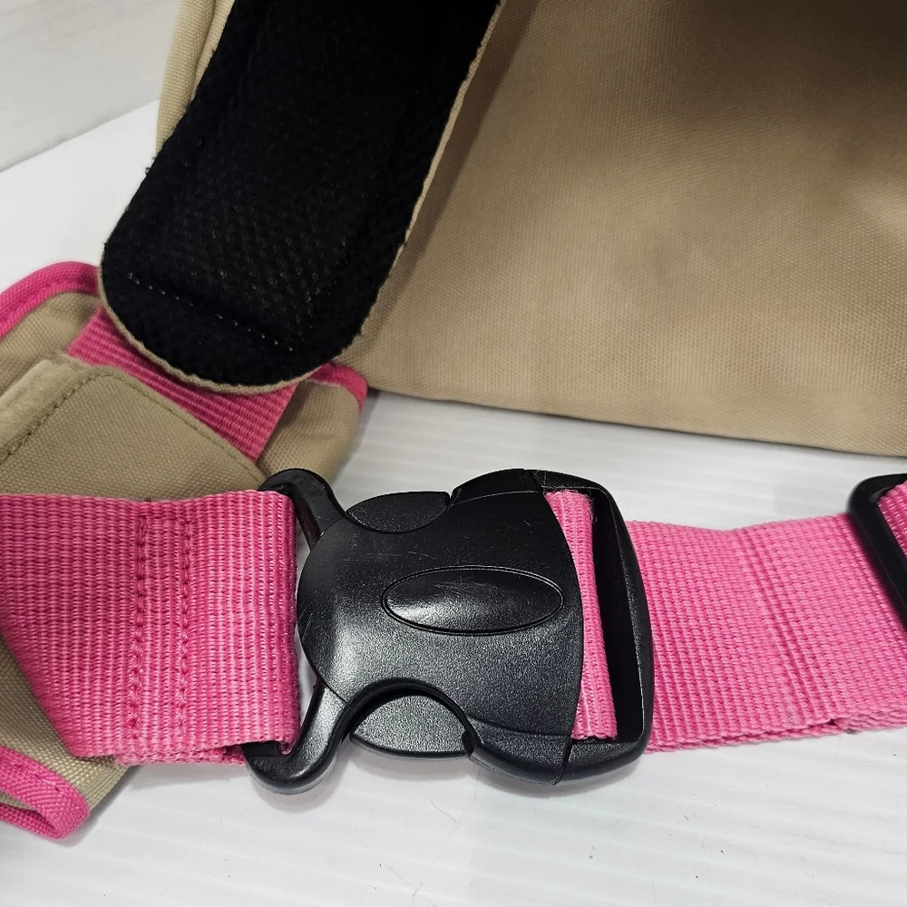 Tommy Hilfiger Beige and Pink Sling Backpack with Front Bungee